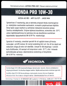 HONDA PRO 10W-30 1L SYNTEETINEN