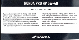 HONDA PRO HP 5W-40 1L TÄYSSYNTEETINEN